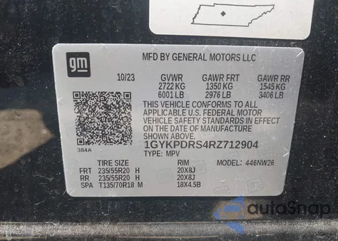 2024 Cadillac Xt6 Awd Premium Luxury z USA, uszkodzony, nr VIN 1GYKPDRS4RZ712904